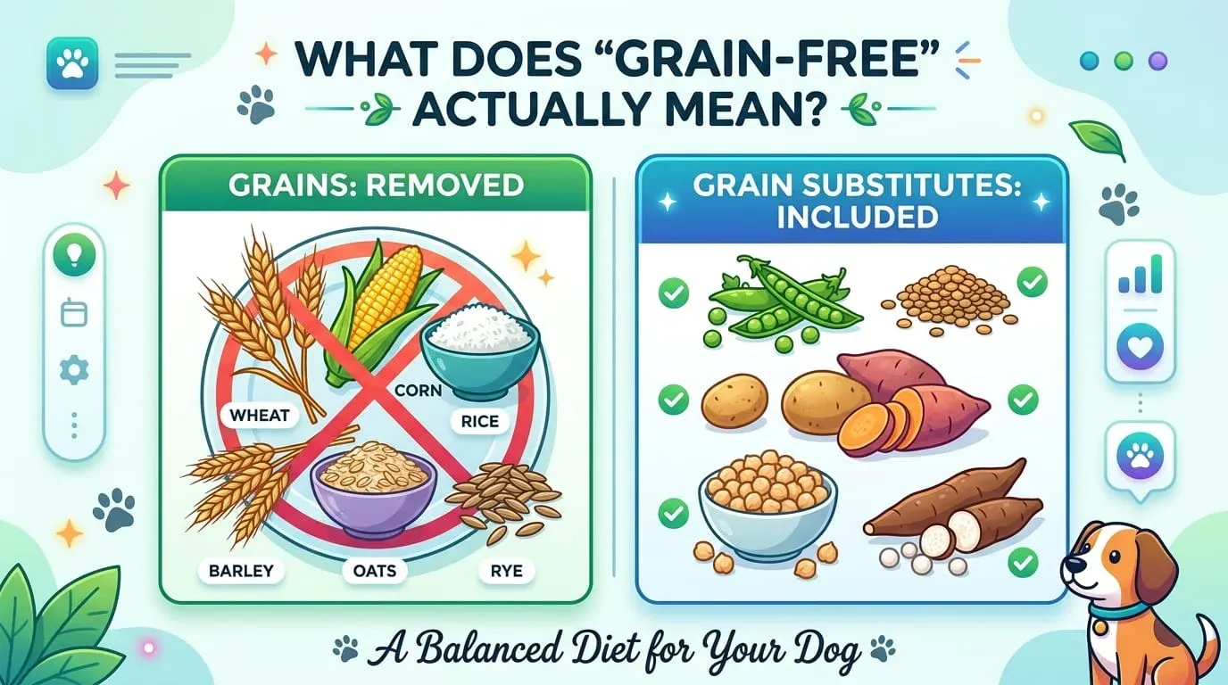 Grain-free dog food is exactly what it sounds like: a diet formulated without wheat, corn, rice, barley, oats, rye, or other cereal grains. These ingredients have been staples in commercial dog food for decades, providing carbohydrates, fiber, and energy at relatively low cost.