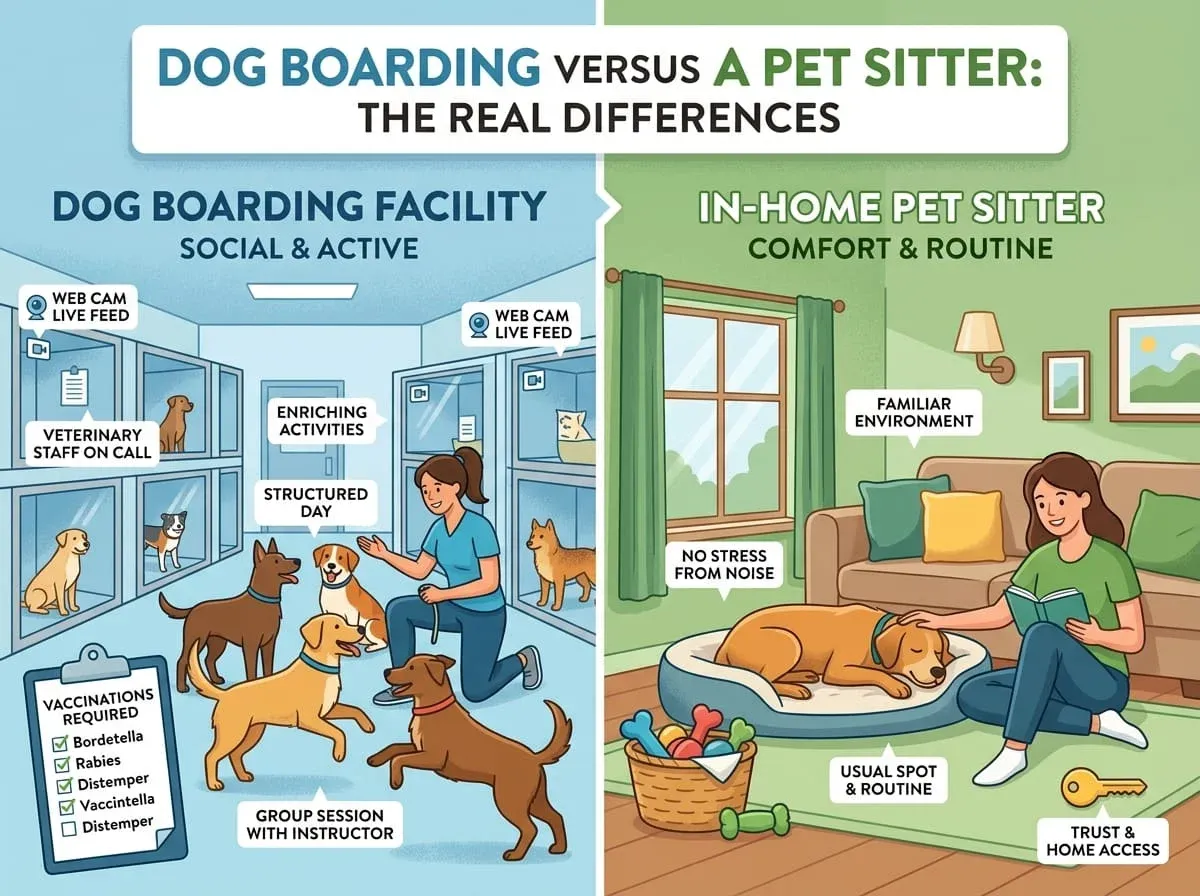 Dog Boarding Versus a Pet Sitter: The Real Differences