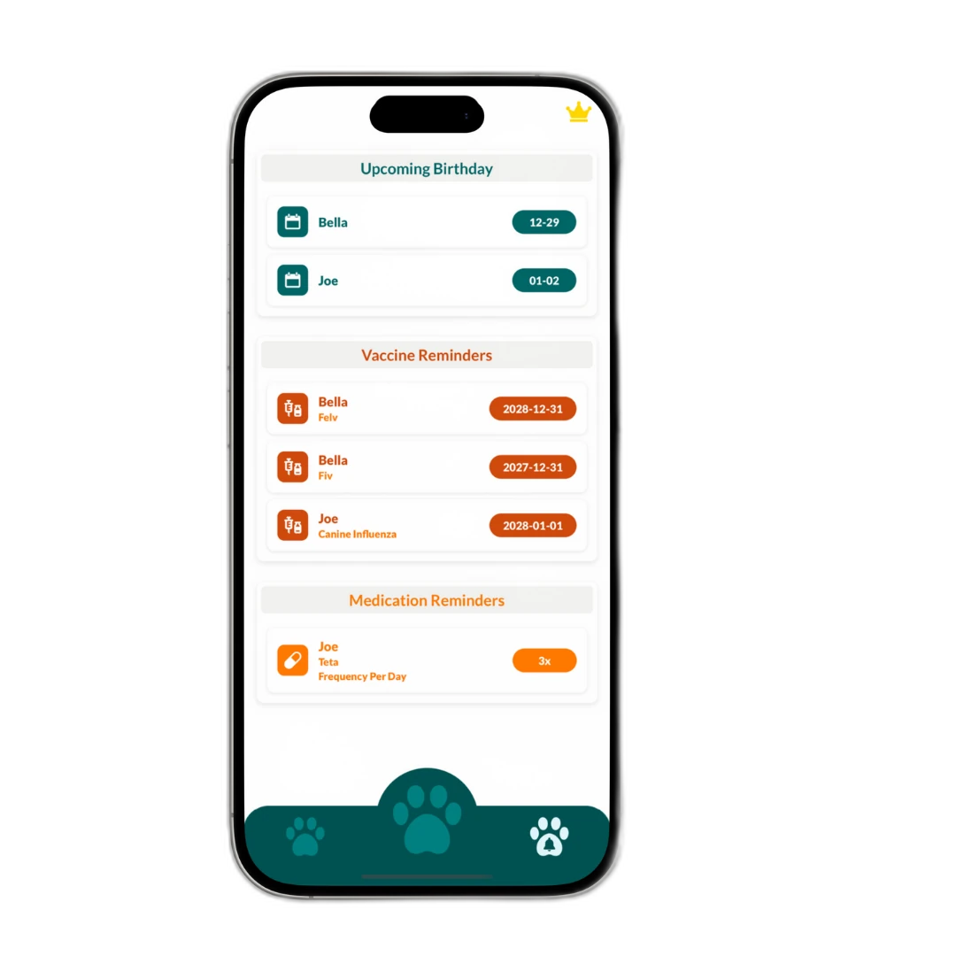 Vet Record app showing vet visit history and medical notes